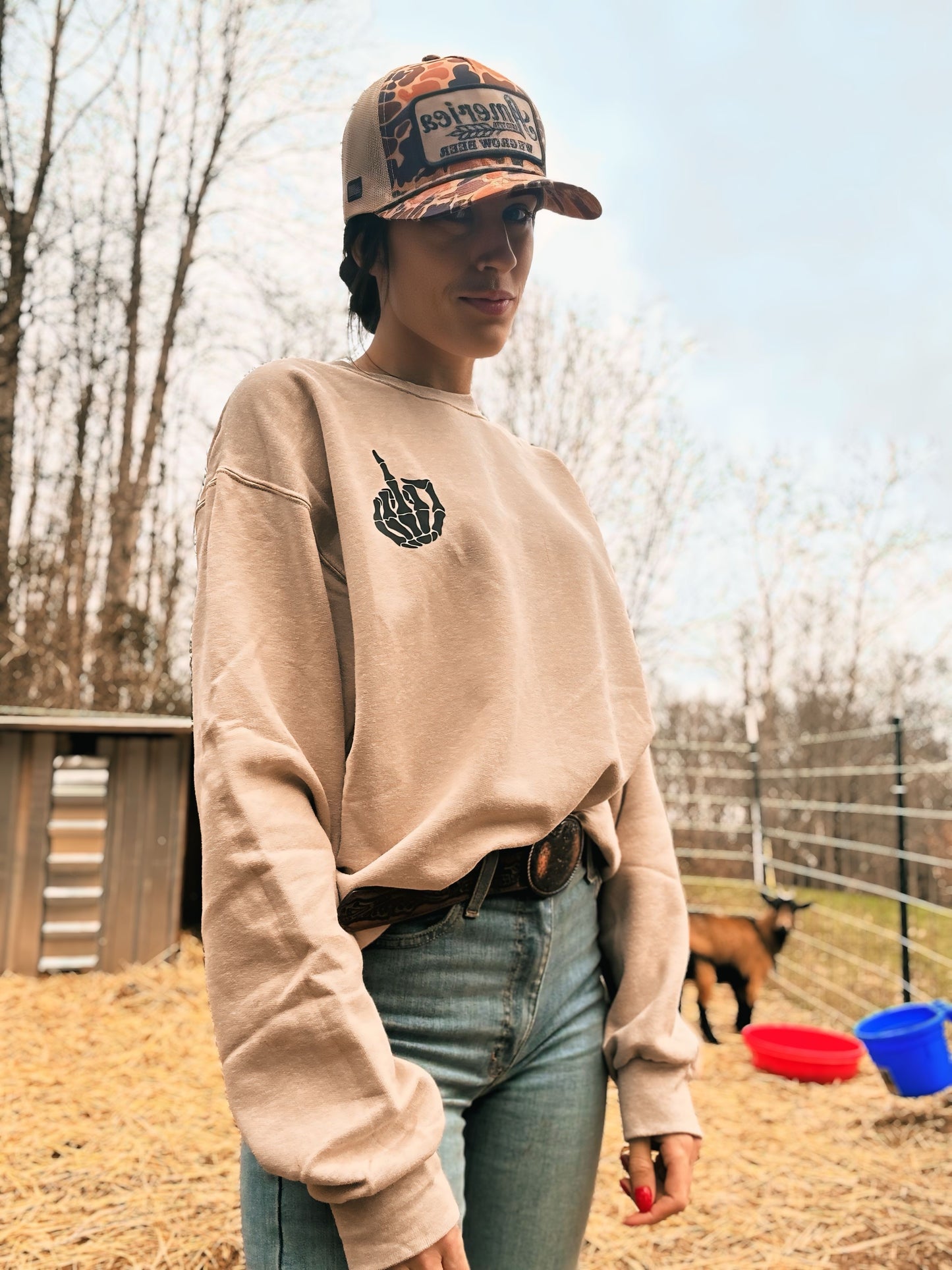 Cluckin’ Goat Co. Middle Finger Crewneck